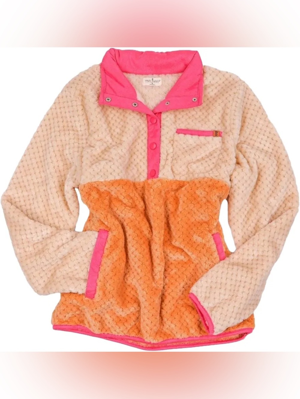 Simply Southern -Cream & Orange Plush Pullover with Pink Trim